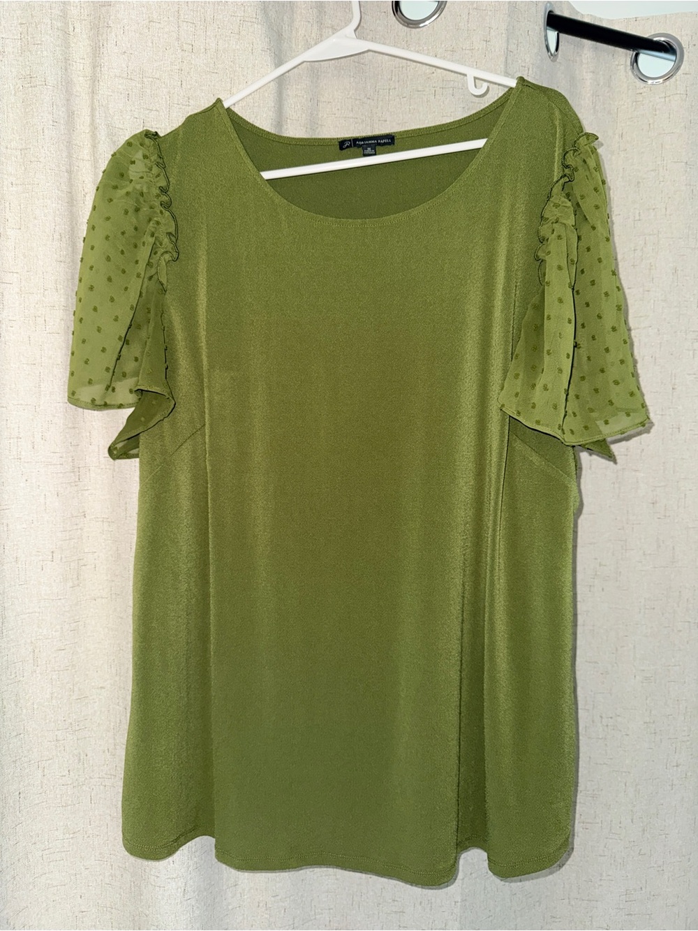 Adrianna Papell Olive Green Dot Flutter Sleeve Top